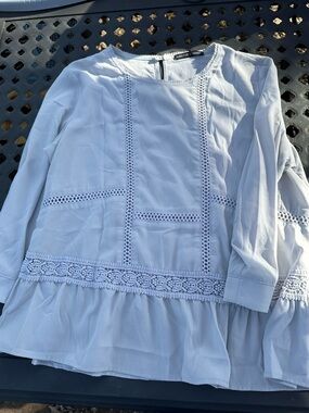 Harlowe & Graham Pale Blue Crochet-Trim Top